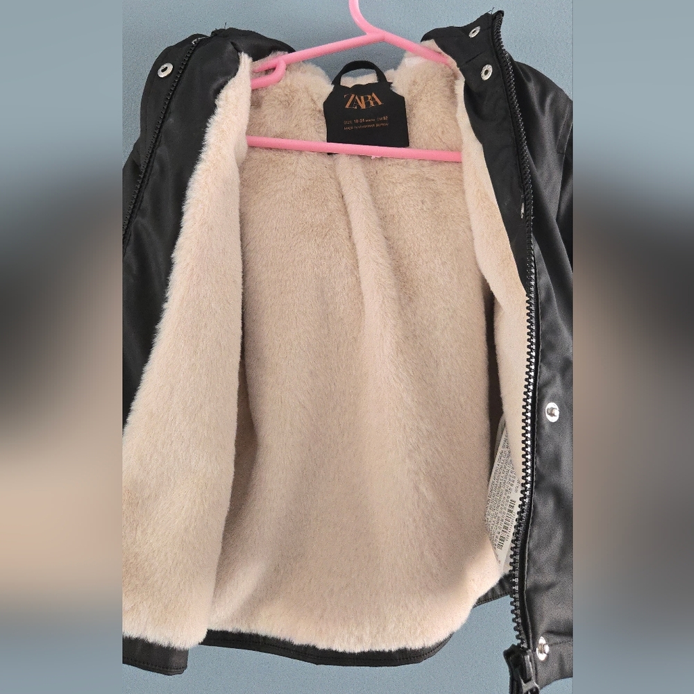Zara Toddler Black Jacket With Plush Faux Fur Lining (18-24m)
